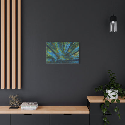 Forest Canopy Matte Canvas Wall Art — Upward View of Trees, Blue & Green Nature Print