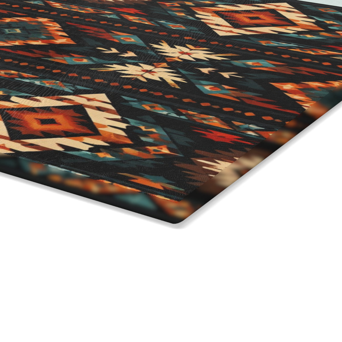 Southwest Aztec Glass Cutting Board – Rustic Tribal Pattern Kitchen Board