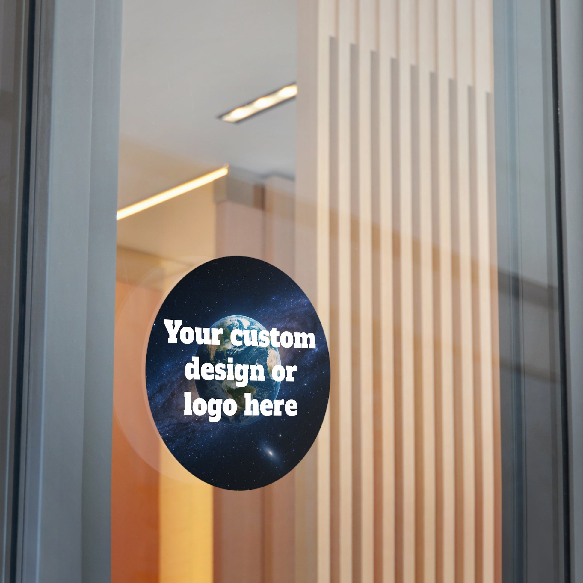 Custom Earth Space Design round vinyl sticker featuring a space-themed planet and star illustration, ideal for decorating notebooks or laptops.