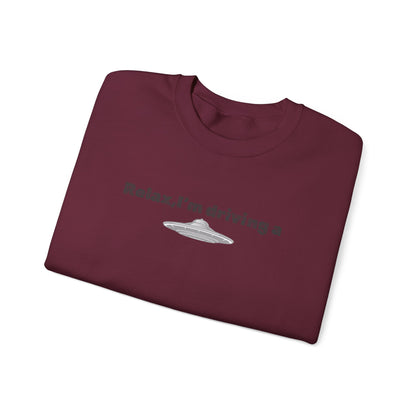 Relaxing UFO Driving Sweatshirt, Funny Gift for UFO Lovers, Unisex Crewneck Pullover, Casual Wear, Space Enthusiast Apparel