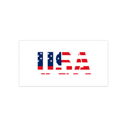 USA flag bumper sticker with red, white, and blue patriotic decal on paper, ideal for vehicle or surface decoration.