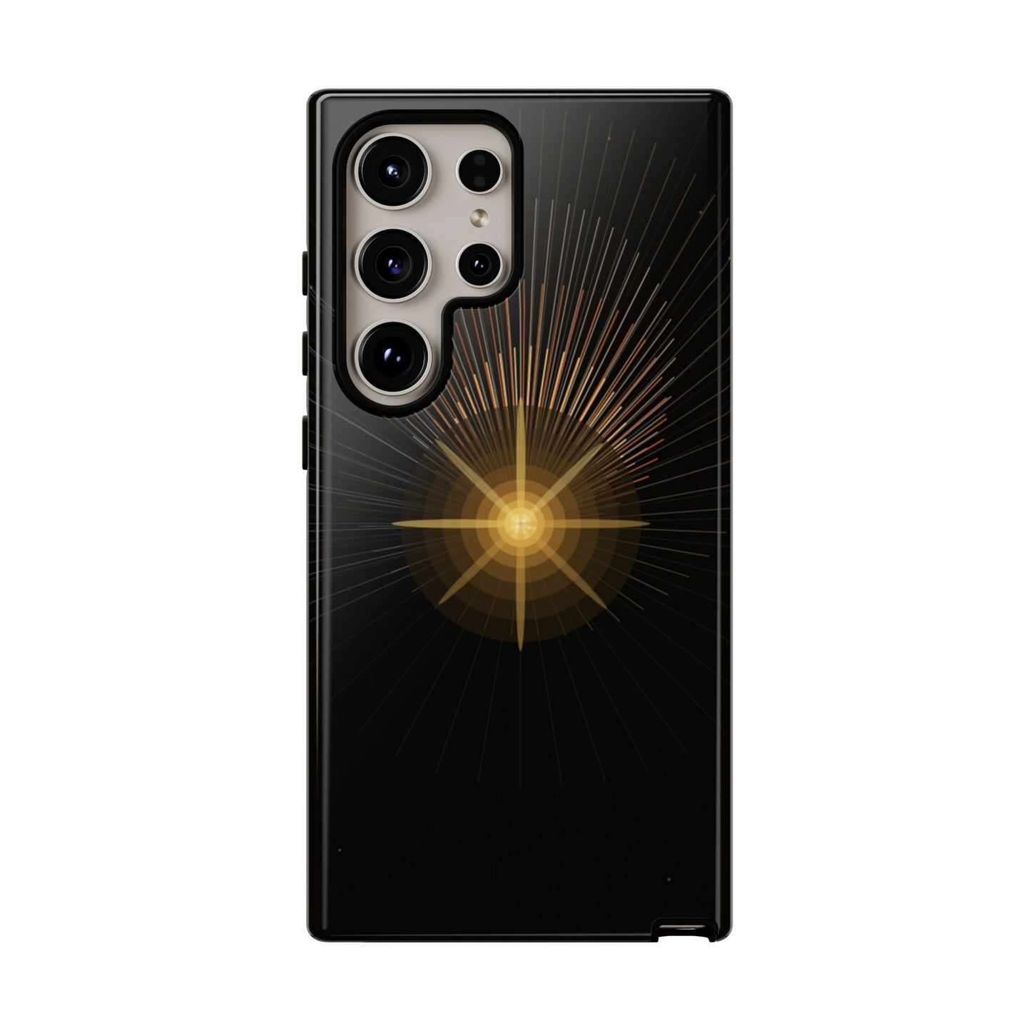 Tough Cases - Radiant Star Phone Case, Protective Black Shockproof Cover with Golden Light Design