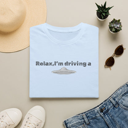 Relaxed UFO Driver T-Shirt, Funny Shirt, Unisex Graphic Tee, Gift for Space Lovers, Casual Wear, Alien Theme Humor