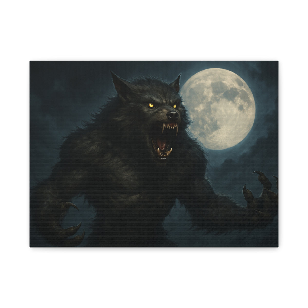 Werewolf Moon matte canvas print featuring a spooky full moon design, ideal for wall art decor.