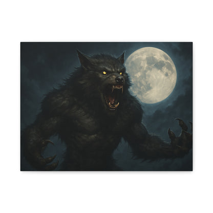 Werewolf Moon matte canvas print featuring a spooky full moon design, ideal for wall art decor.