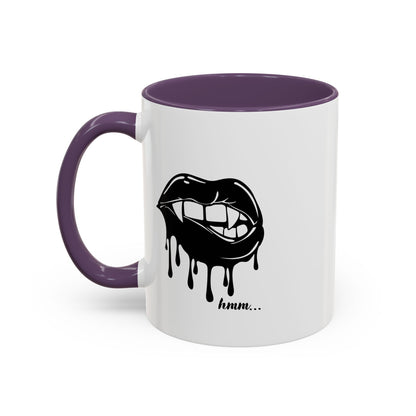 Black accent Dripping Bite coffee mug by Printify, 11oz or 15oz, featuring a unique dripping bite design on a ceramic mug.