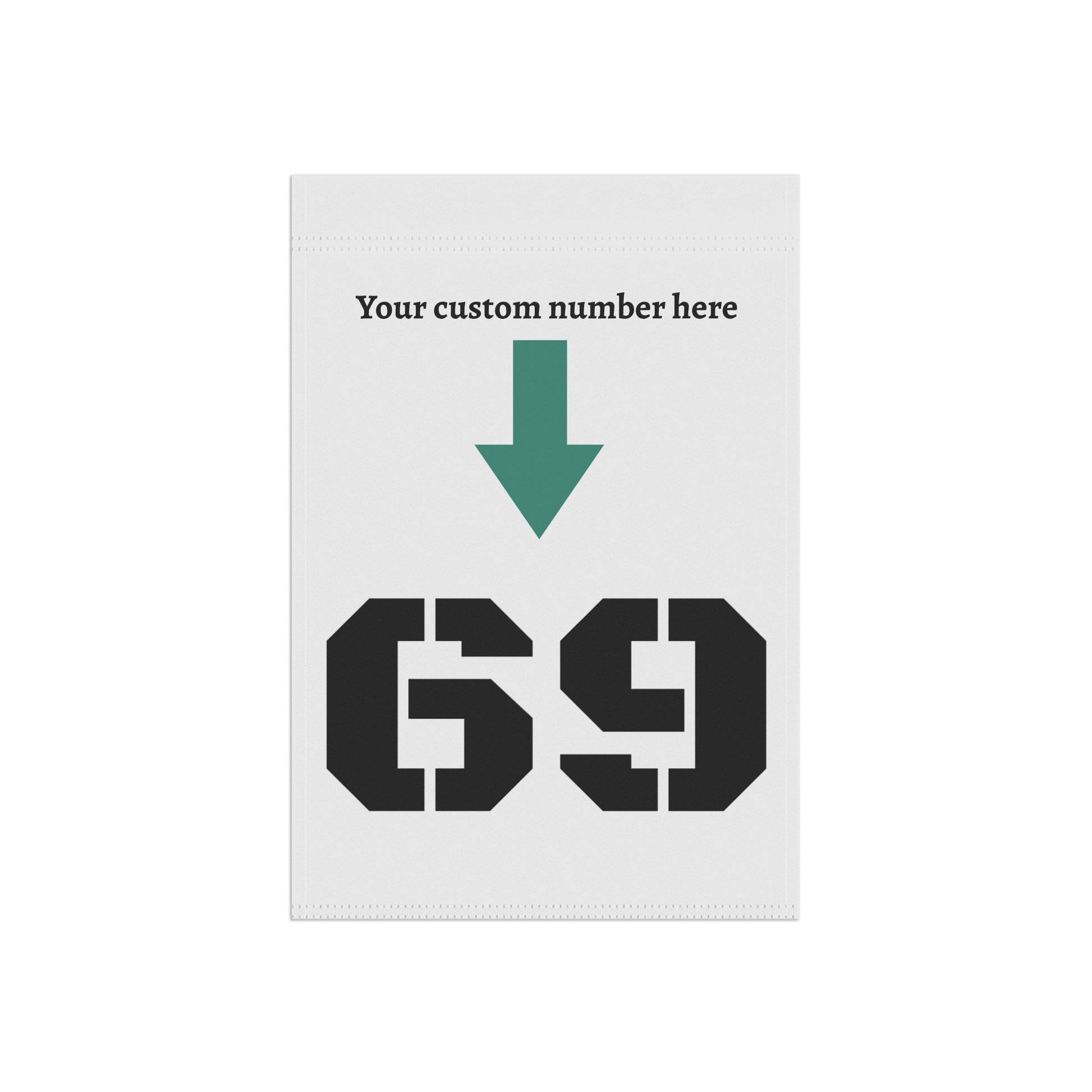 Personalized garden flag with custom house number sign from Printify, featuring vibrant colors and decorative design.