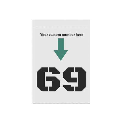 Personalized garden flag with custom house number sign from Printify, featuring vibrant colors and decorative design.
