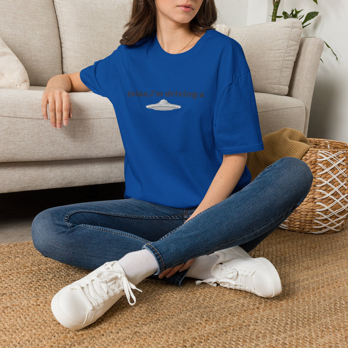 White UFO T-Shirt from Printify featuring a humorous alien graphic and sci-fi design on soft cotton fabric.