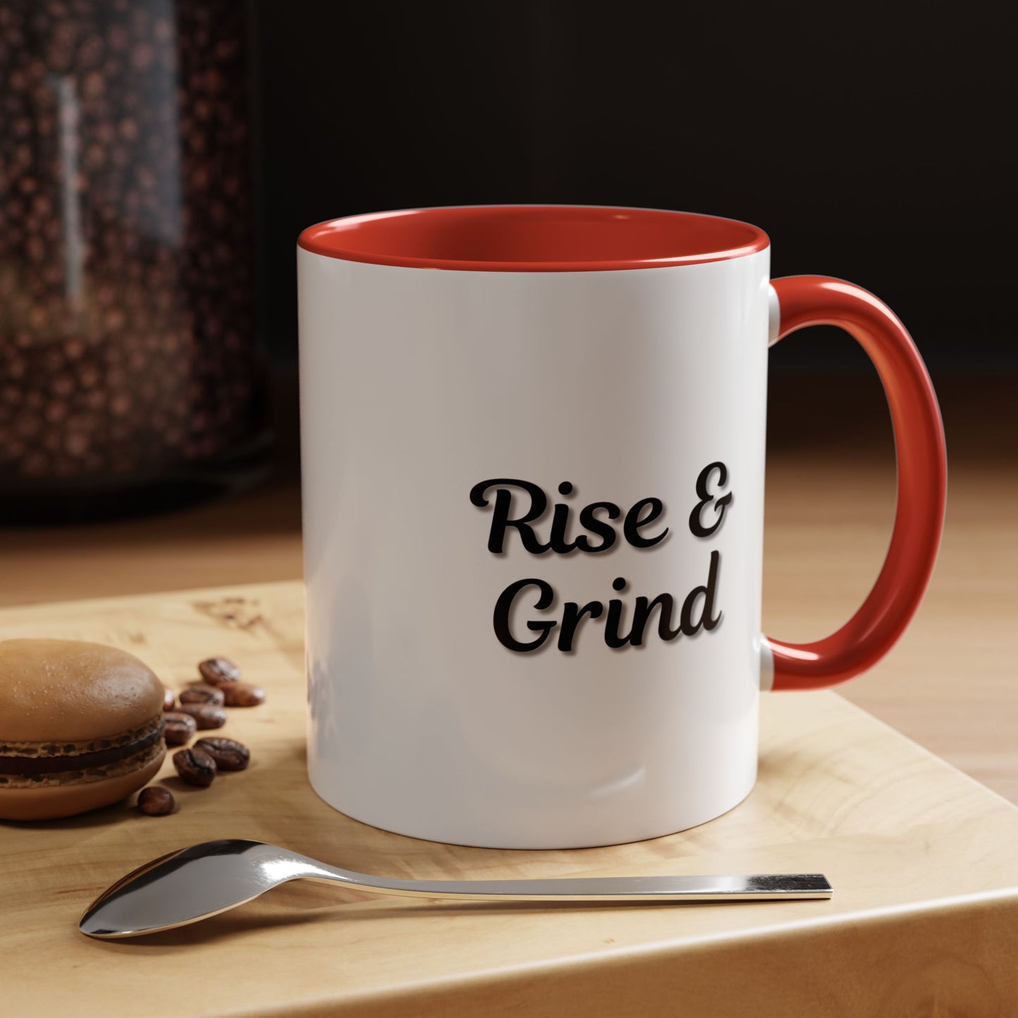 Motivational Rise & Grind Coffee Mug, Black Accent Mug, Daily Inspiration, Gift for Coffee Lovers, 11oz 15oz Ceramic Cup