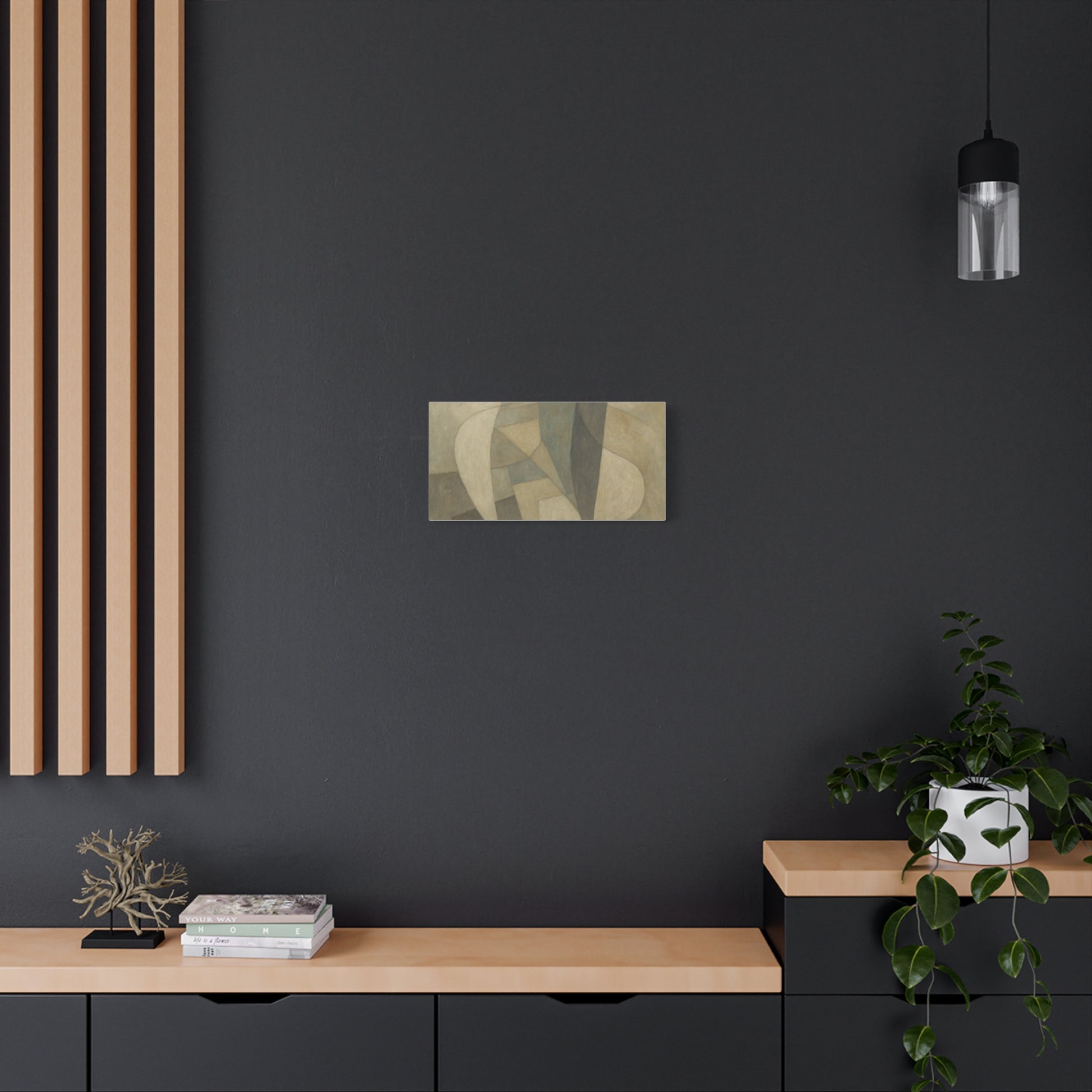 Abstract neutral geometric shapes on matte canvas, modern art print by Printify, featuring minimalist design with neutral tones.