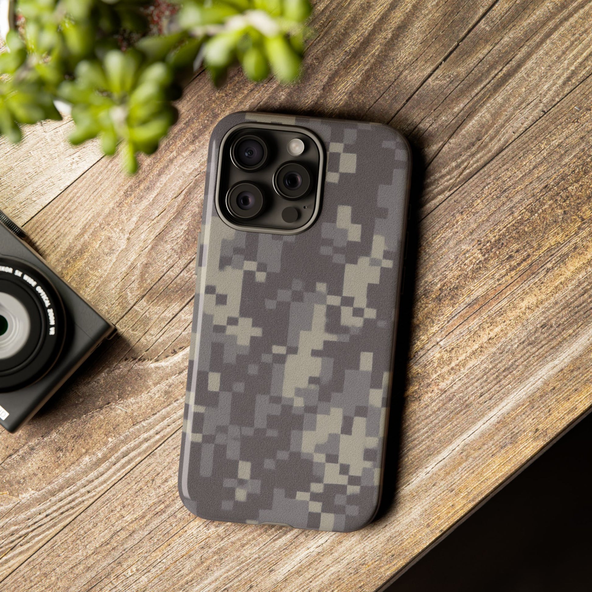 Digital camouflage tough phone case by Printify, rugged protective cover for smartphones with a digital camo design.