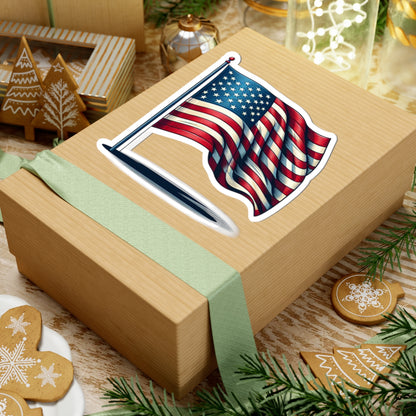 American Flag Kiss-Cut Sticker — Waving USA Decal for Laptops, Cars & Water Bottles