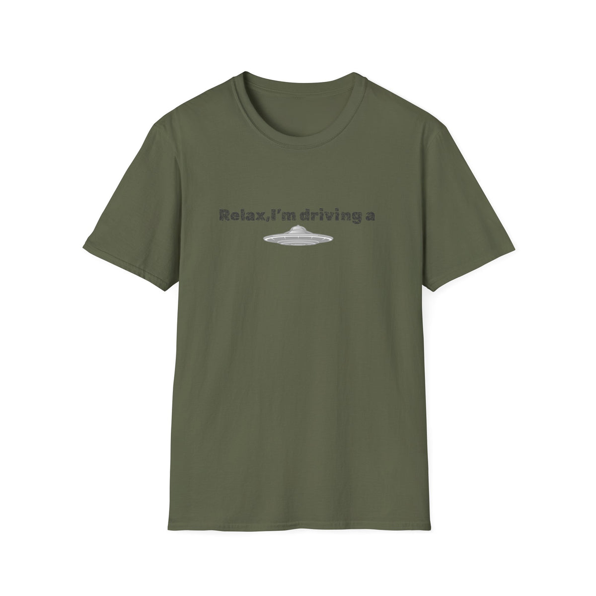 Funny alien graphic T-shirt by Printify featuring a UFO design, perfect for sci-fi fans and casual wear.