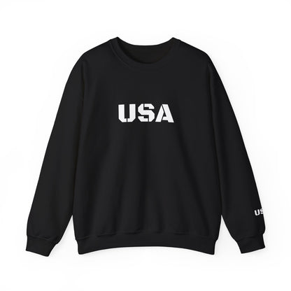 USA Printify crewneck sweatshirt with patriotic design, cozy fit, perfect for all seasons, casual and stylish American-themed apparel