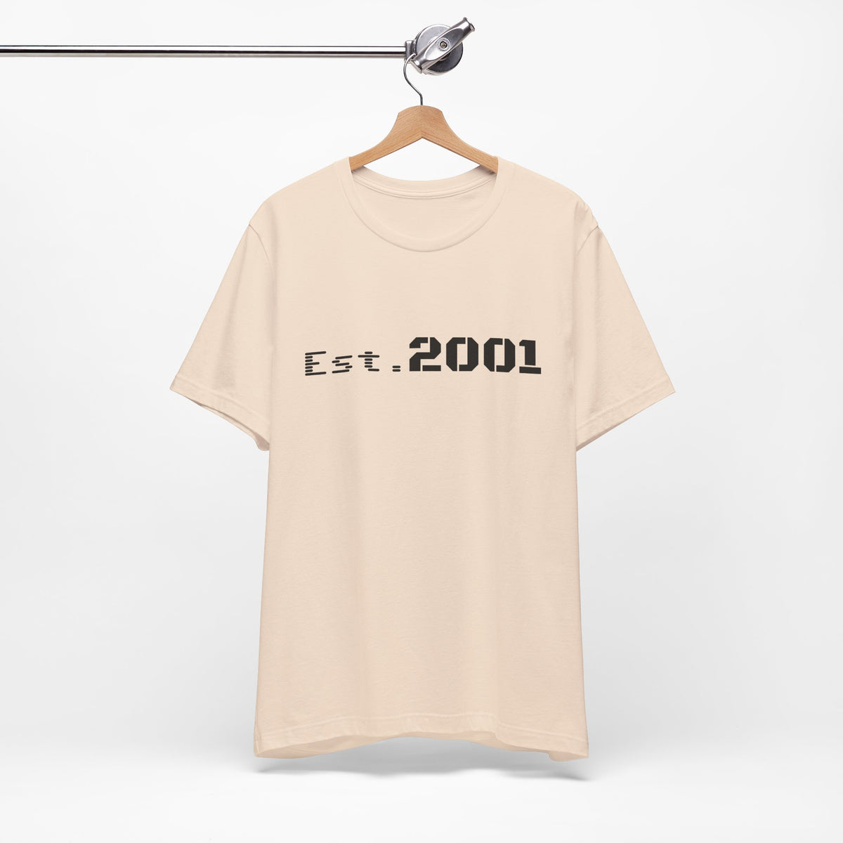 Retro minimalist Est. 2001 graphic T-shirt by Printify featuring a clean design and bold birthyear print on casual cotton tee.