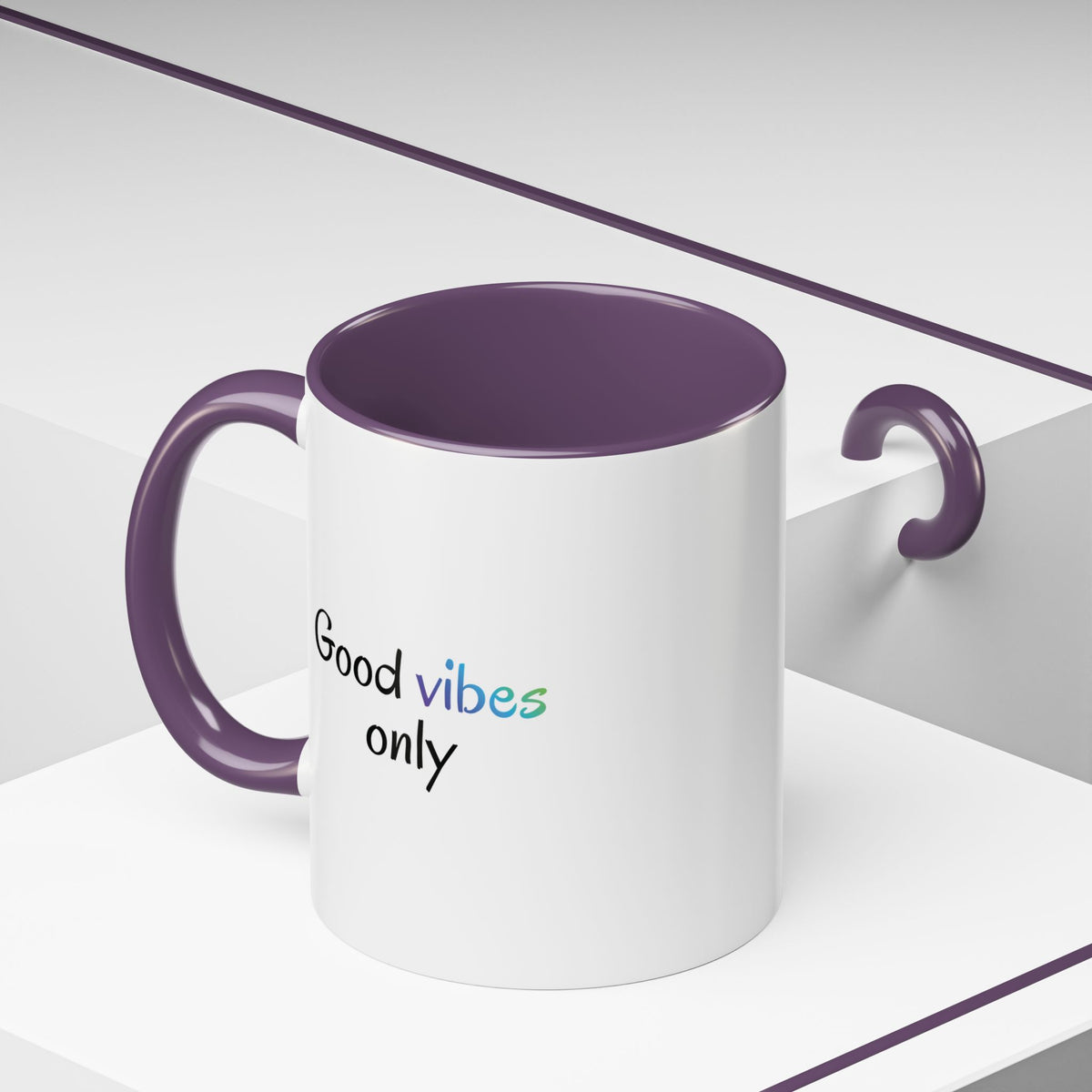 Printify Good Vibes Only coffee mug with positive inspiring message, ceramic tea cup for morning beverages.