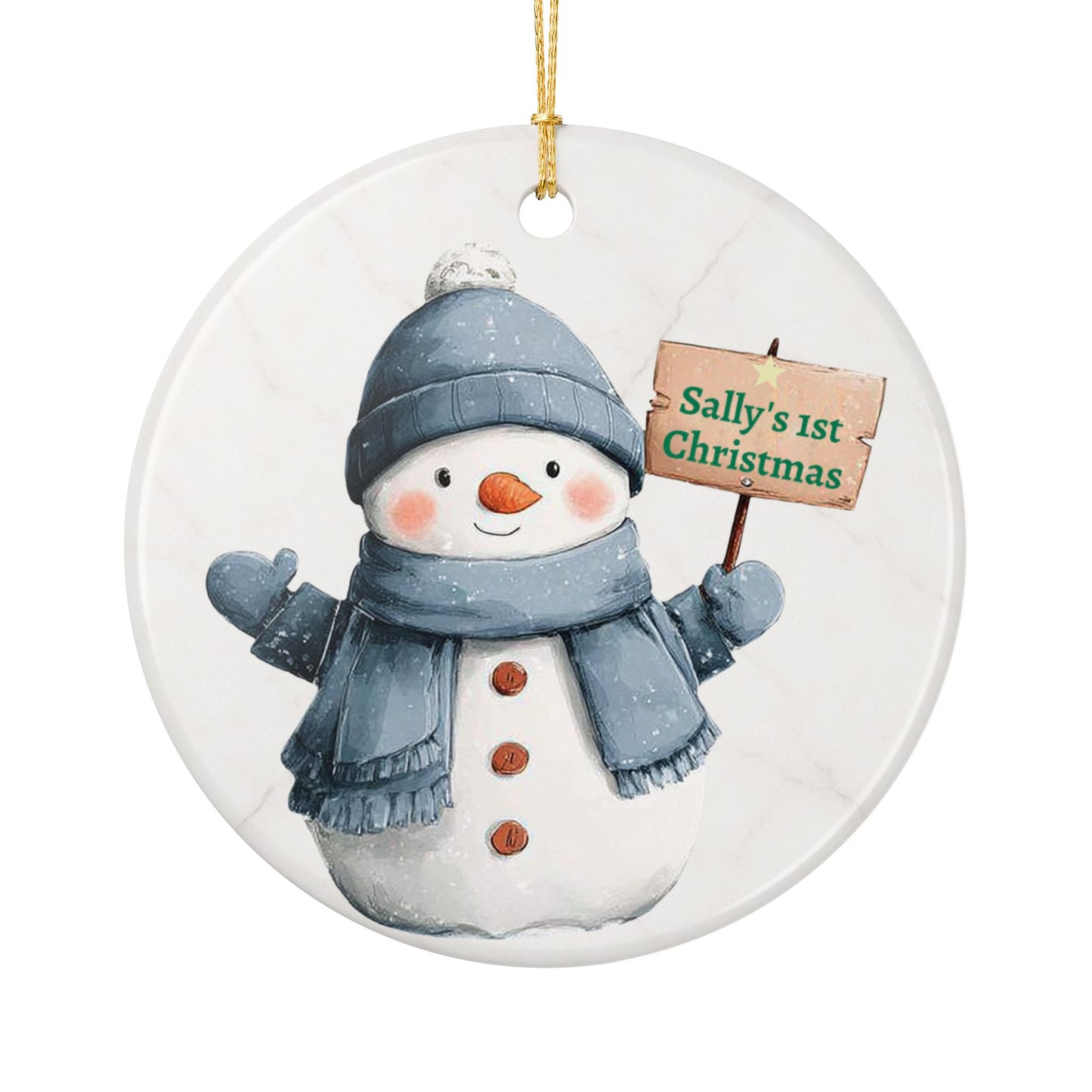 Personalized Snowman Ornament ceramic ornament | First Christmas sign, winter holiday decor - TRV