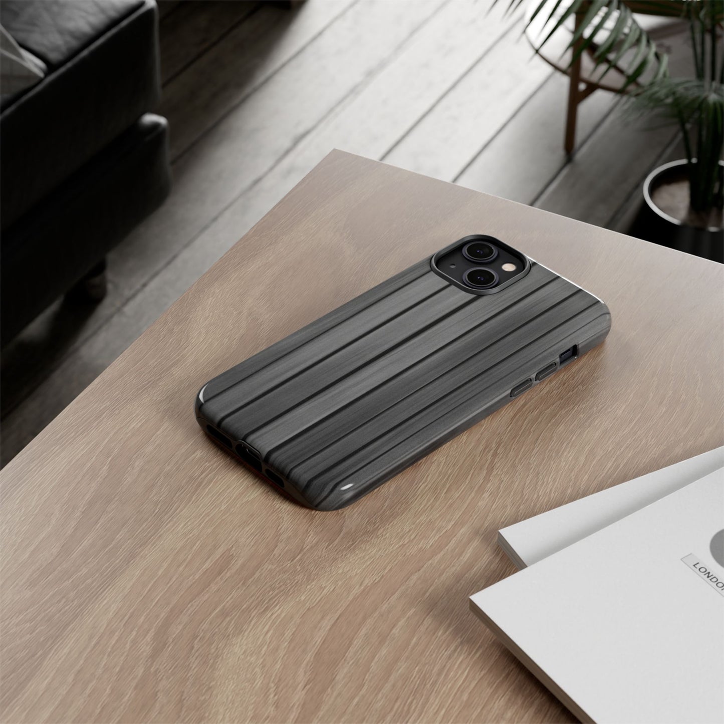 Ribbed metal texture phone case for iPhone, tough protective Printify cover with durable metal-inspired design.