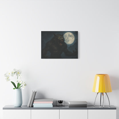 Spooky full moon werewolf moon matte canvas print wall art featuring a full moon scene, perfect for Halloween or gothic decor.