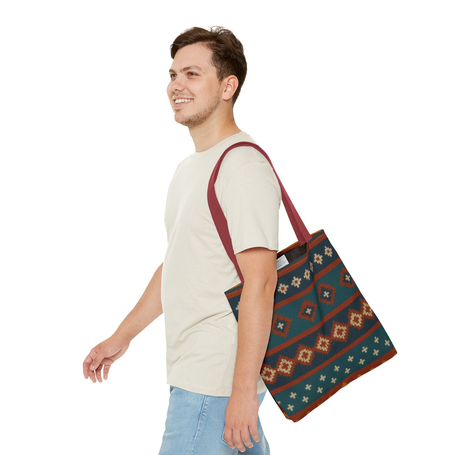 Printify Southwestern diamond pattern tote bag with Aztec tribal geometric print, featuring sturdy handles and vibrant design.