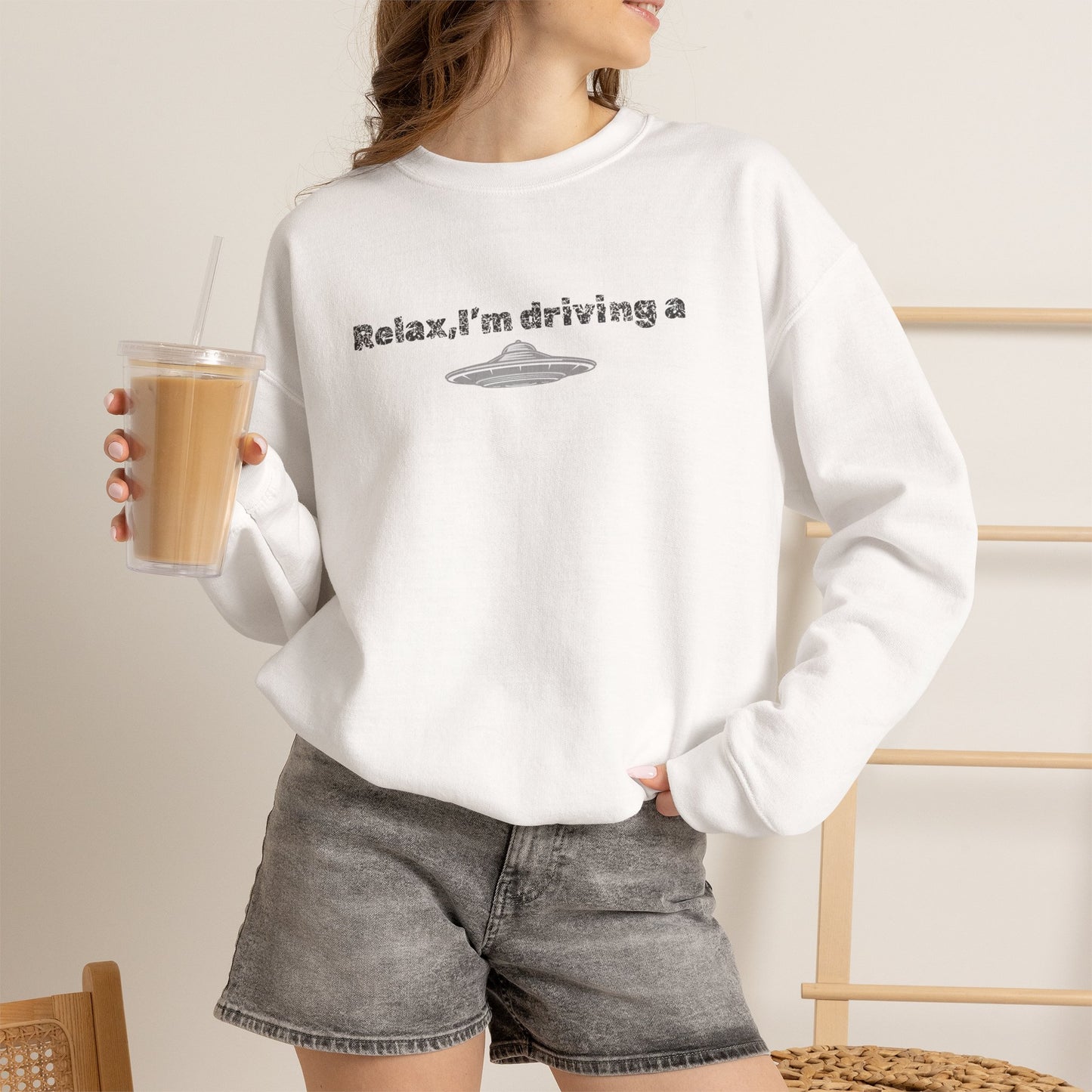 Relaxing UFO Driving Sweatshirt, Funny Gift for UFO Lovers, Unisex Crewneck Pullover, Casual Wear, Space Enthusiast Apparel