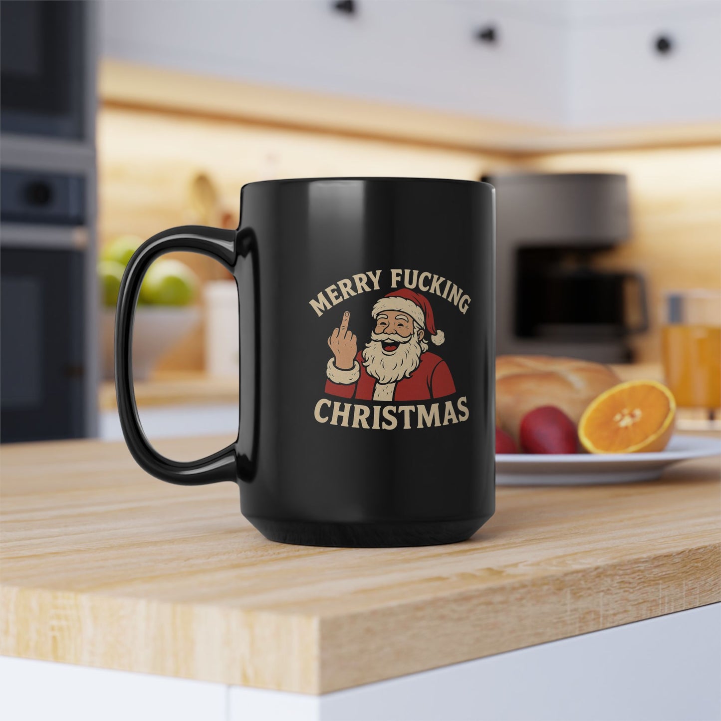 Mug — "Merry Fucking Christmas" Funny Santa Coffee Mug (Black, 11/15oz)