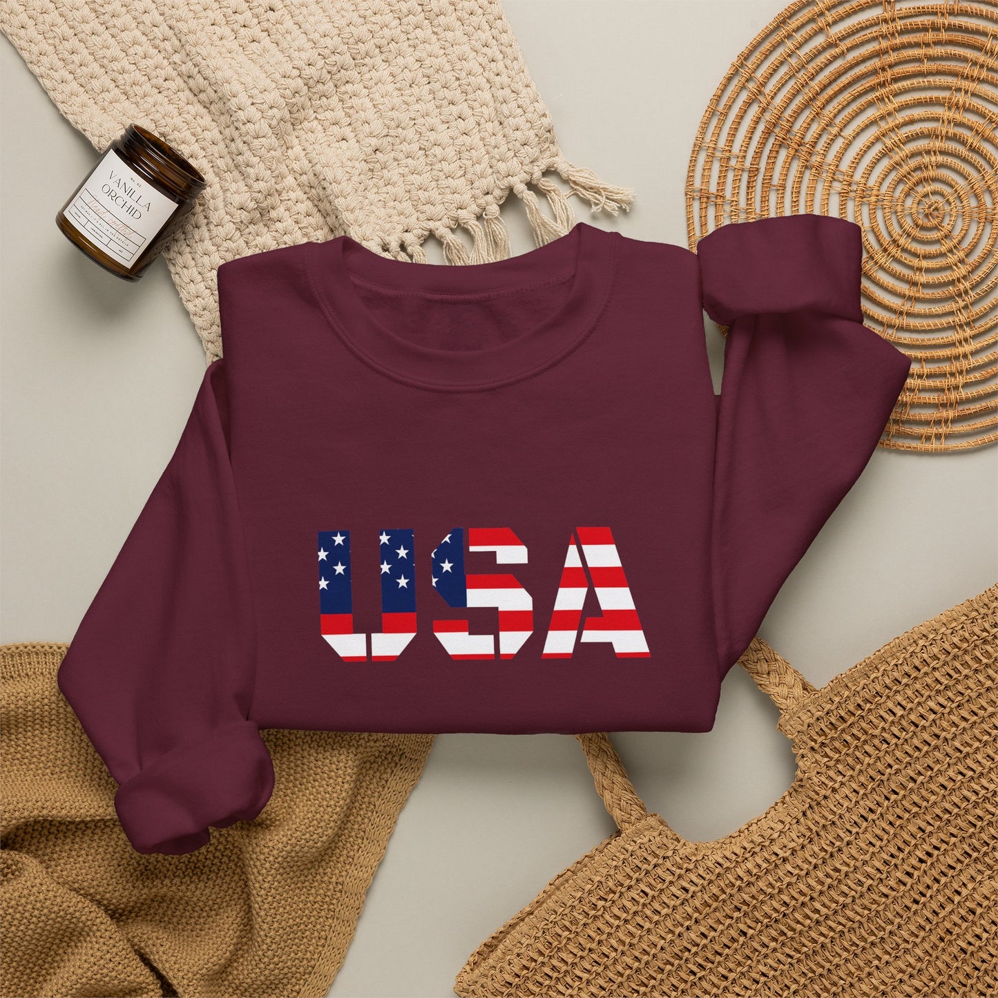 USA Flag Unisex Crewneck Sweatshirt, Cozy Apparel, Casual Wear, Independence Day Gift, Americana Style