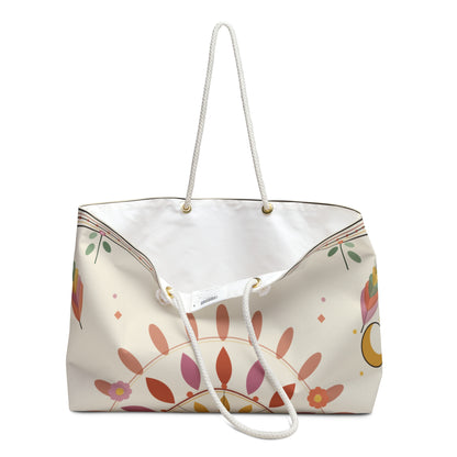 Boho Floral Mandala Weekender Bag | Large Canvas Tote, Neutral Pastel Pattern - TRV