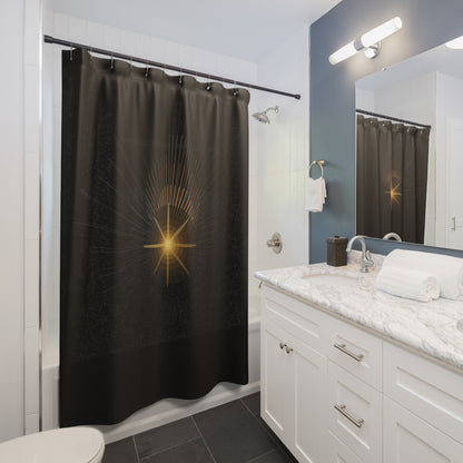 Radiant Starburst Shower Curtain | Black Gold Sunburst Bathroom Decor