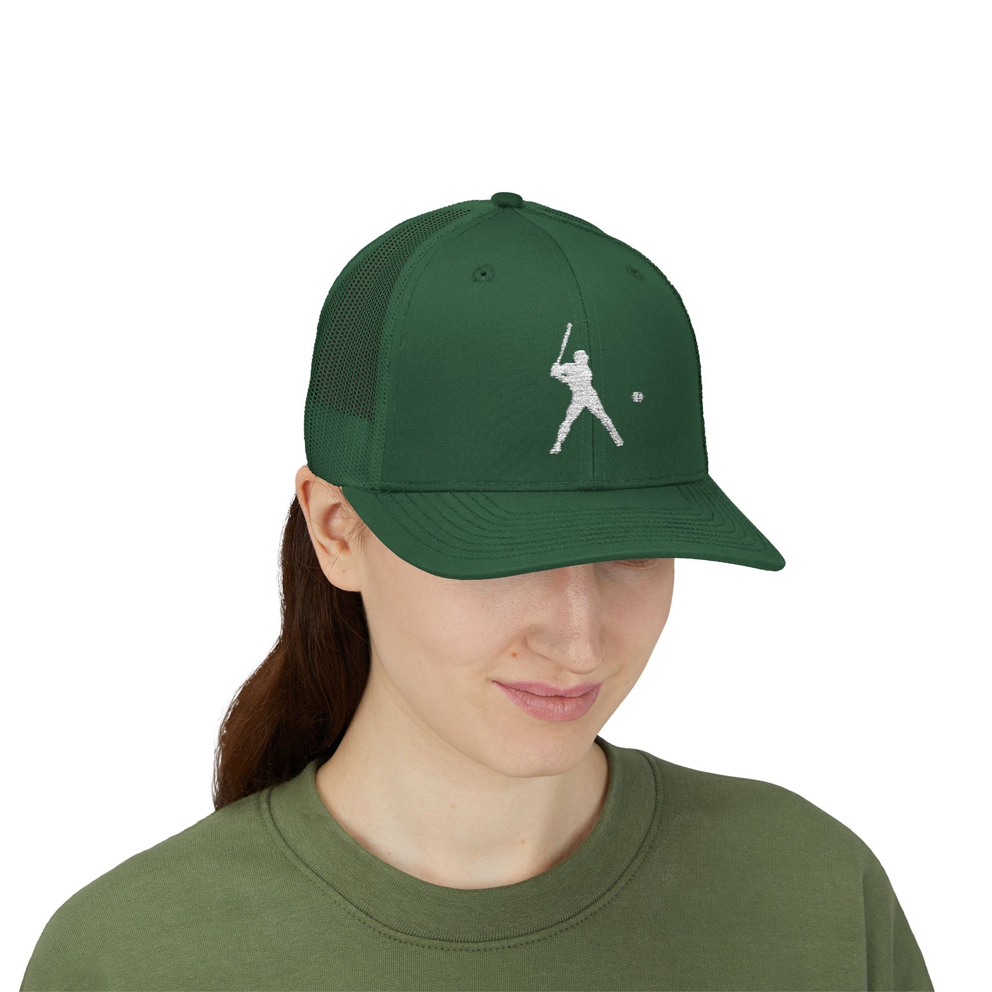 Vintage batter silhouette baseball snapback trucker hat by Printify, featuring a classic design and adjustable snap closure.