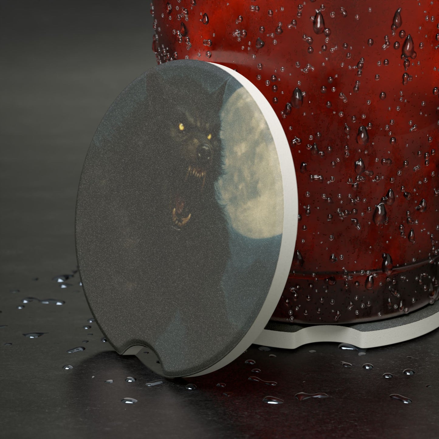 Soapstone Car Coaster — Night Wolf Moon Design