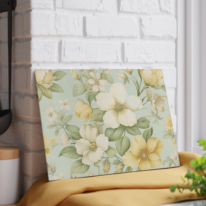 Floral Glass Cutting Board — Vintage Yellow Dogwood Design
