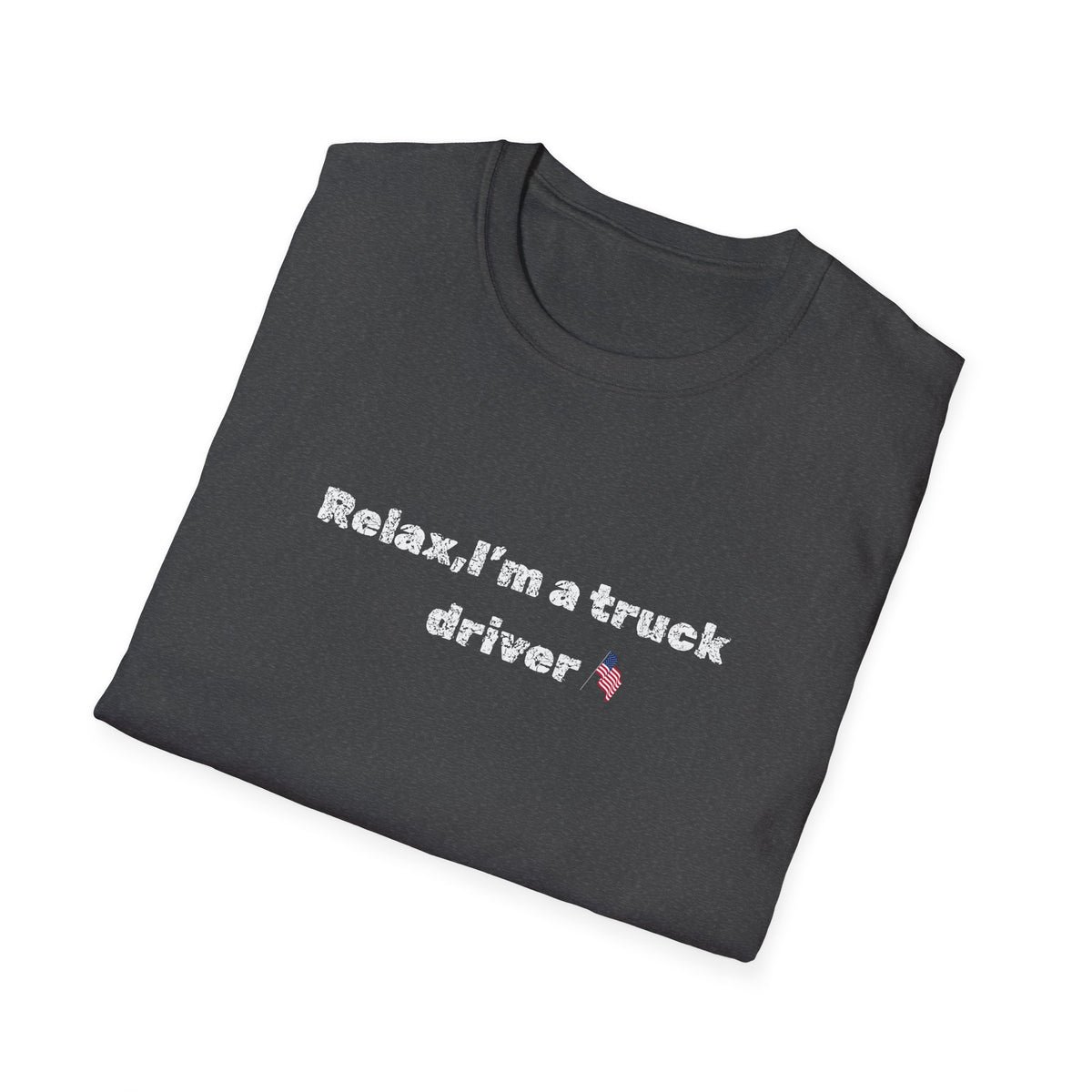 Pink heart graphic on a relaxed fit truck driver T-shirt with funny slogan, casual printify branding, and comfortable fabric.