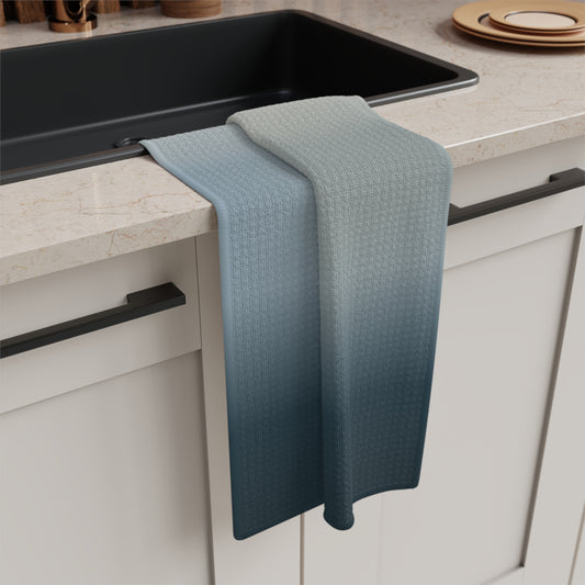 Ocean gradient microfiber tea towel with coastal blue ombre design, featuring a soft, absorbent towel from Printify.