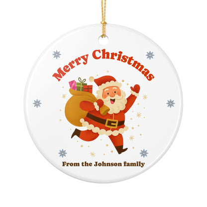 Santa with Sack Merry Christmas Ceramic Ornament | Personalized Family Name - TRV
