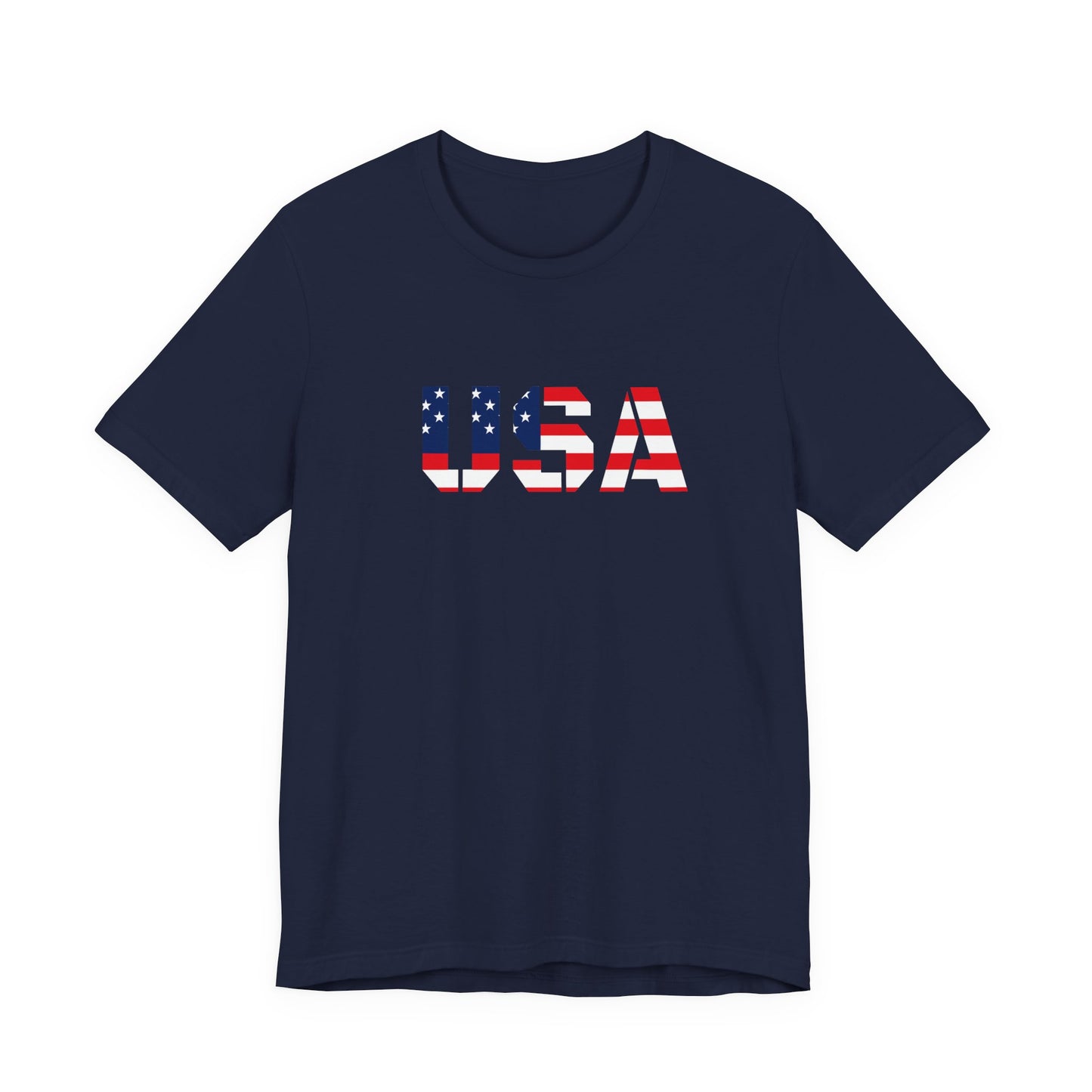 USA Flag Text Tee — Patriotic Fourth of July T-Shirt
