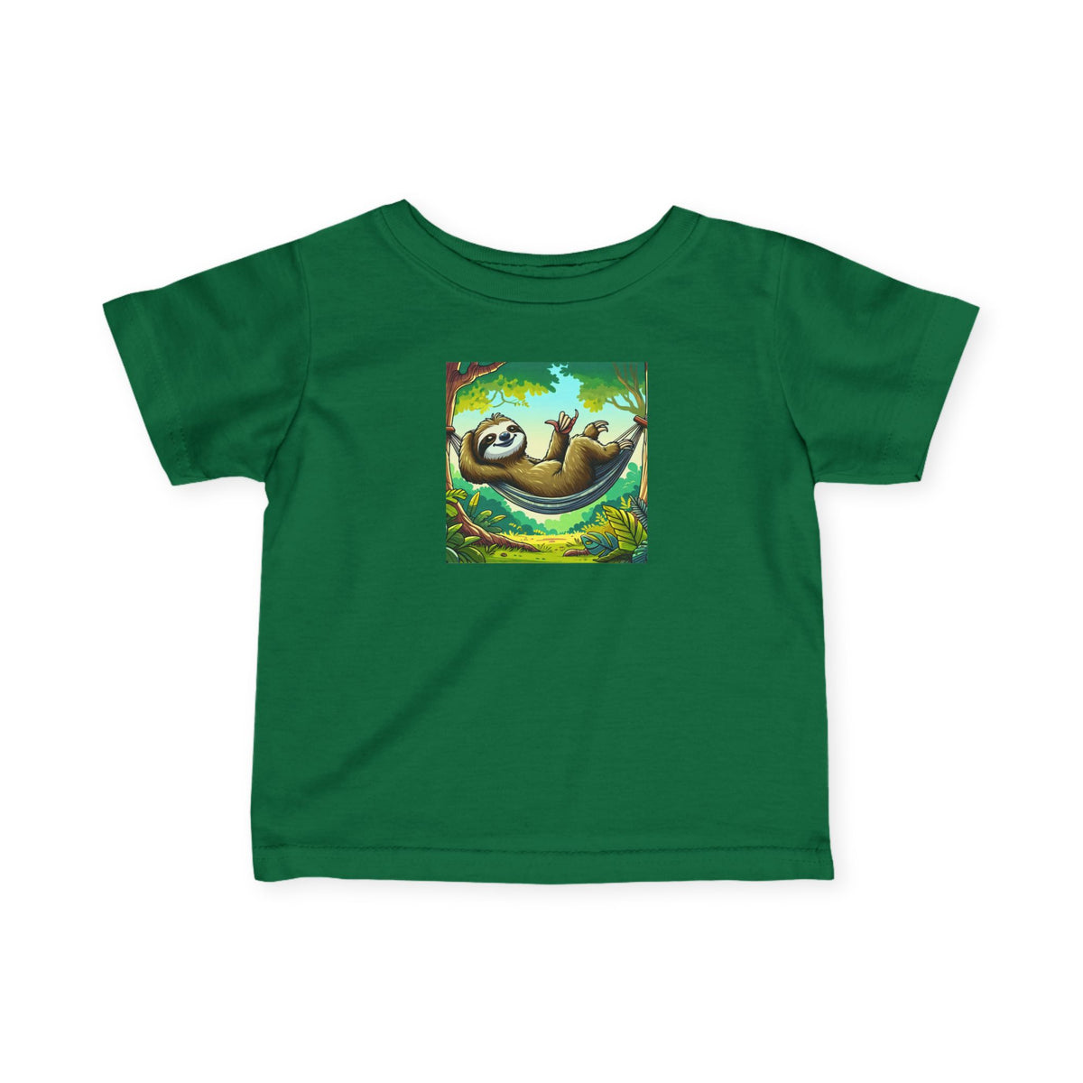 Baby boy's infant tee with a cute sloth nap graphic, soft cotton kids shirt by Printify.