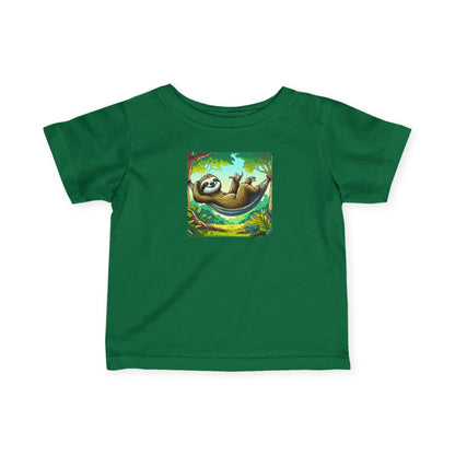 Baby boy's infant tee with a cute sloth nap graphic, soft cotton kids shirt by Printify.