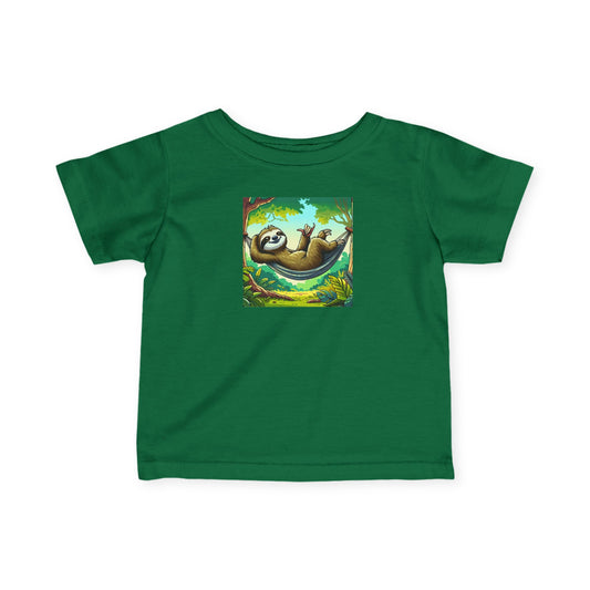 Baby boy's infant tee with a cute sloth nap graphic, soft cotton kids shirt by Printify.