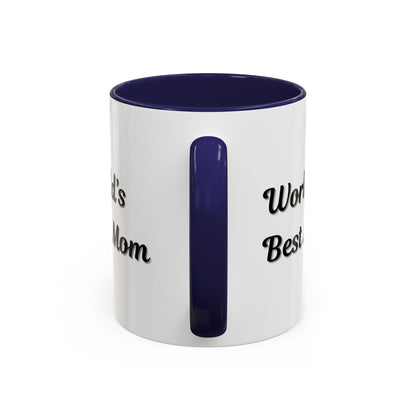 Black-trim ceramic mug with "World's Best Mom" message, ideal for Mother's Day, by Printify.