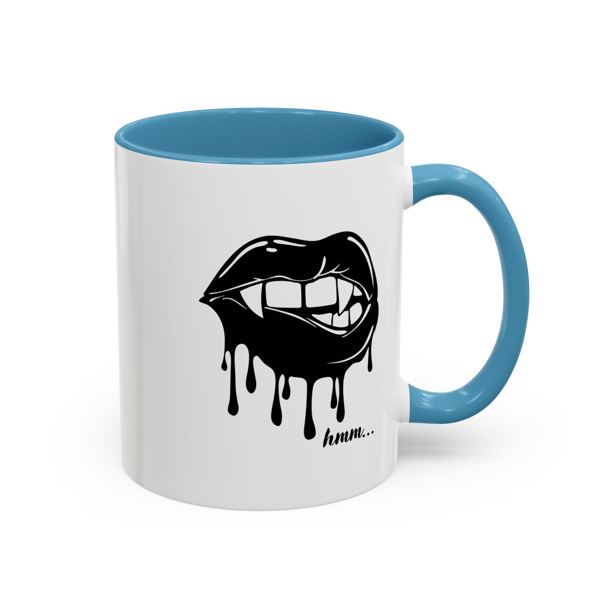 Black Dripping Lips Accent Coffee Mug with Bite graphic, 11oz or 15oz, featuring bold, artistic lips design by Printify.