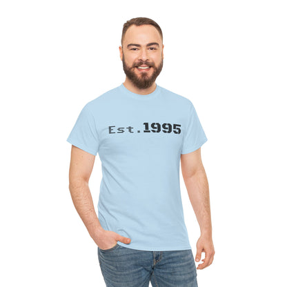 Vintage Est. 1995 T-shirt by Printify featuring minimalist design and born in 1995 birthday theme on a classic white tee.