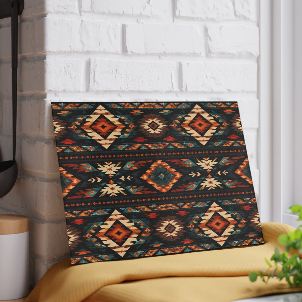 Southwest Aztec Glass Cutting Board – Rustic Tribal Pattern Kitchen Board