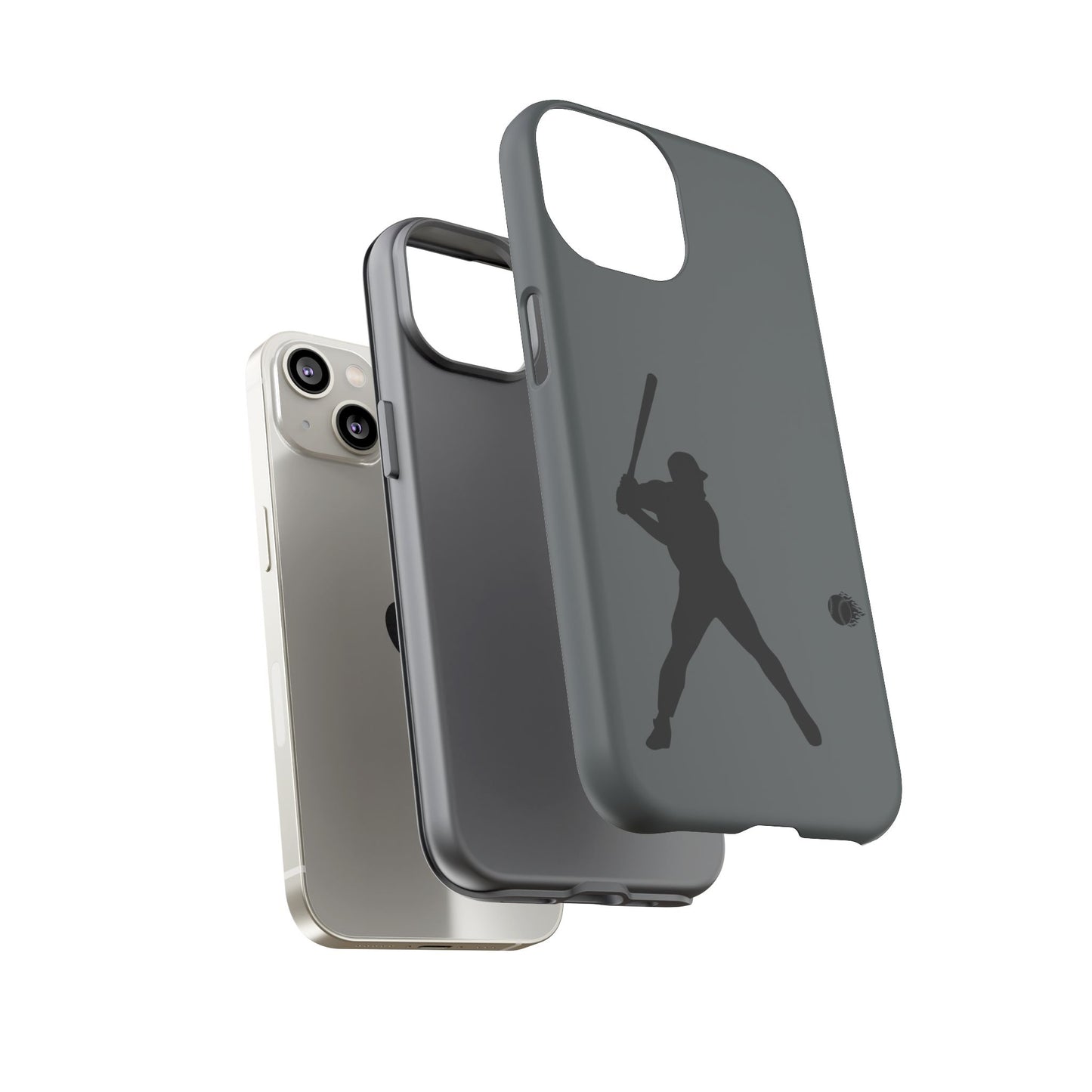 Black printify baseball silhouette tough phone case on an iPhone, offering protective and sporty style.