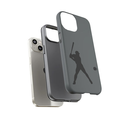 Black printify baseball silhouette tough phone case on an iPhone, offering protective and sporty style.