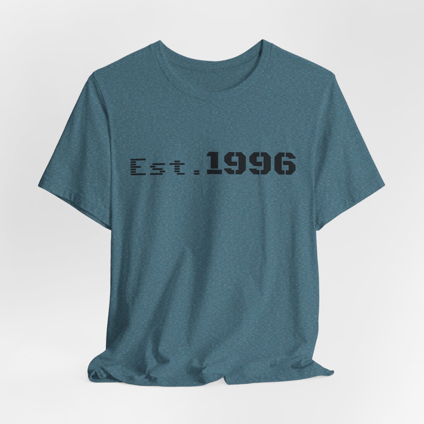 Vintage Est. 1996 T-shirt by Printify with classic design, perfect for birth year birthday gift, showing the printed graphic.