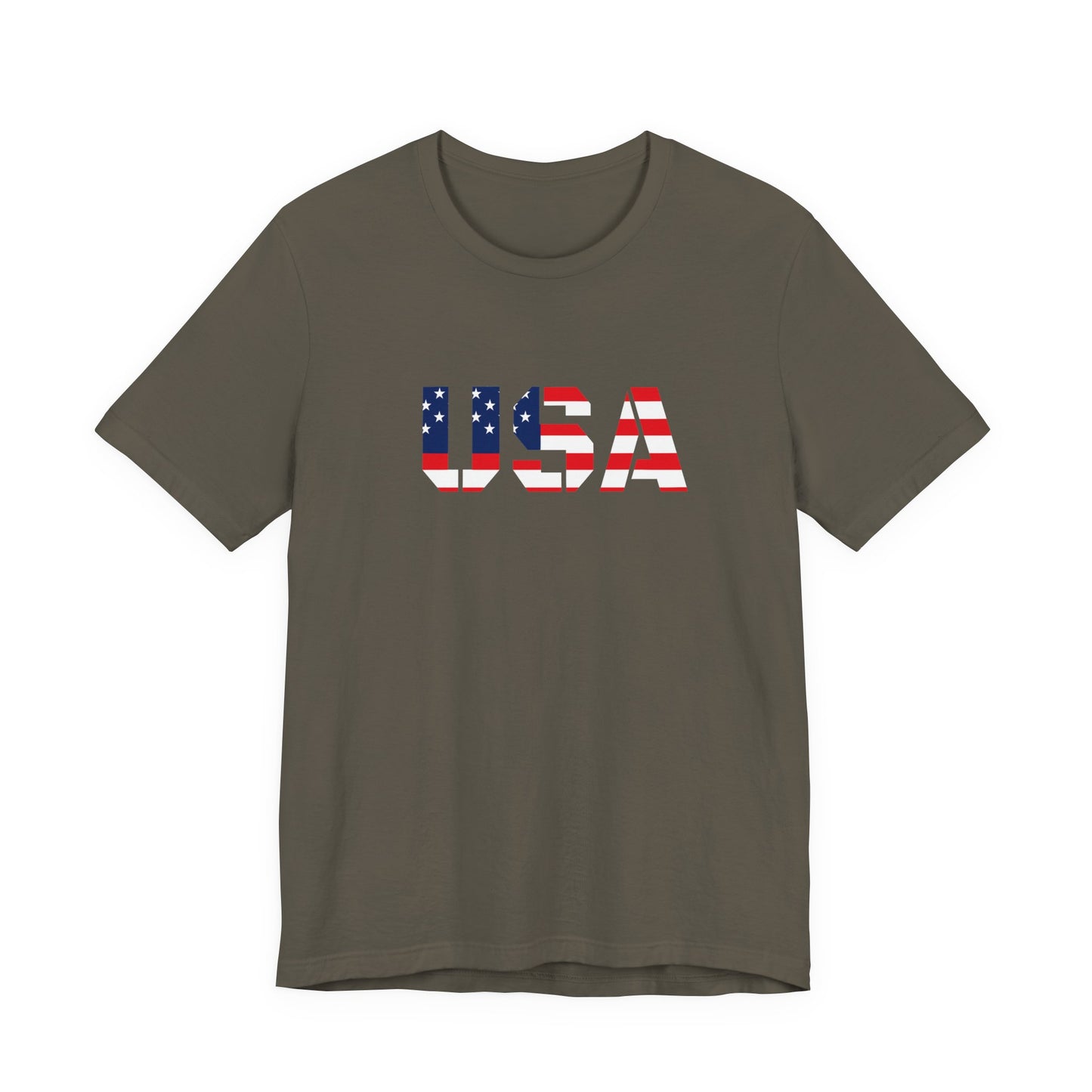 USA Flag Text Tee — Patriotic Fourth of July T-Shirt