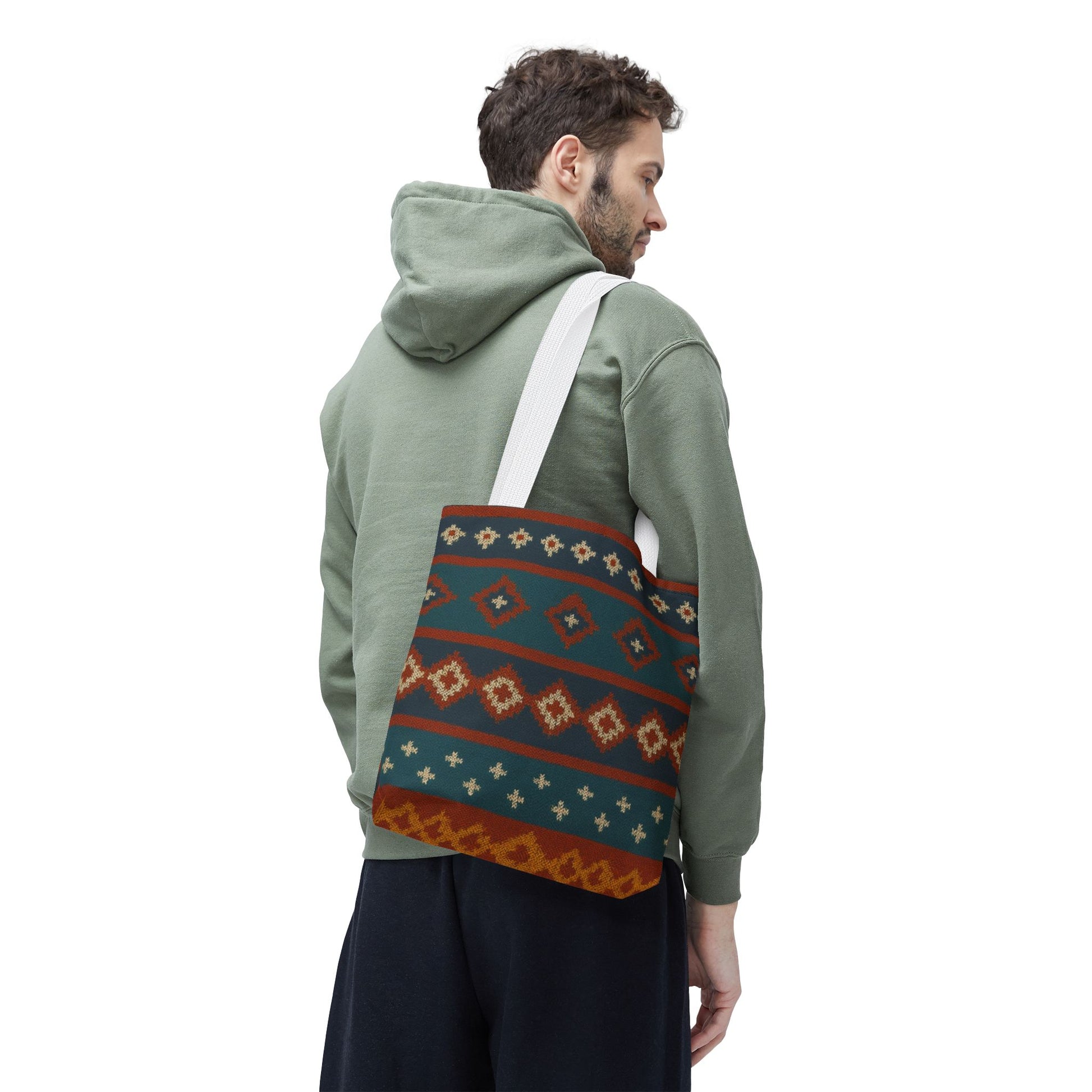 Southwestern diamond pattern tote bag with Aztec tribal geometric print, featuring sturdy handles and spacious interior.