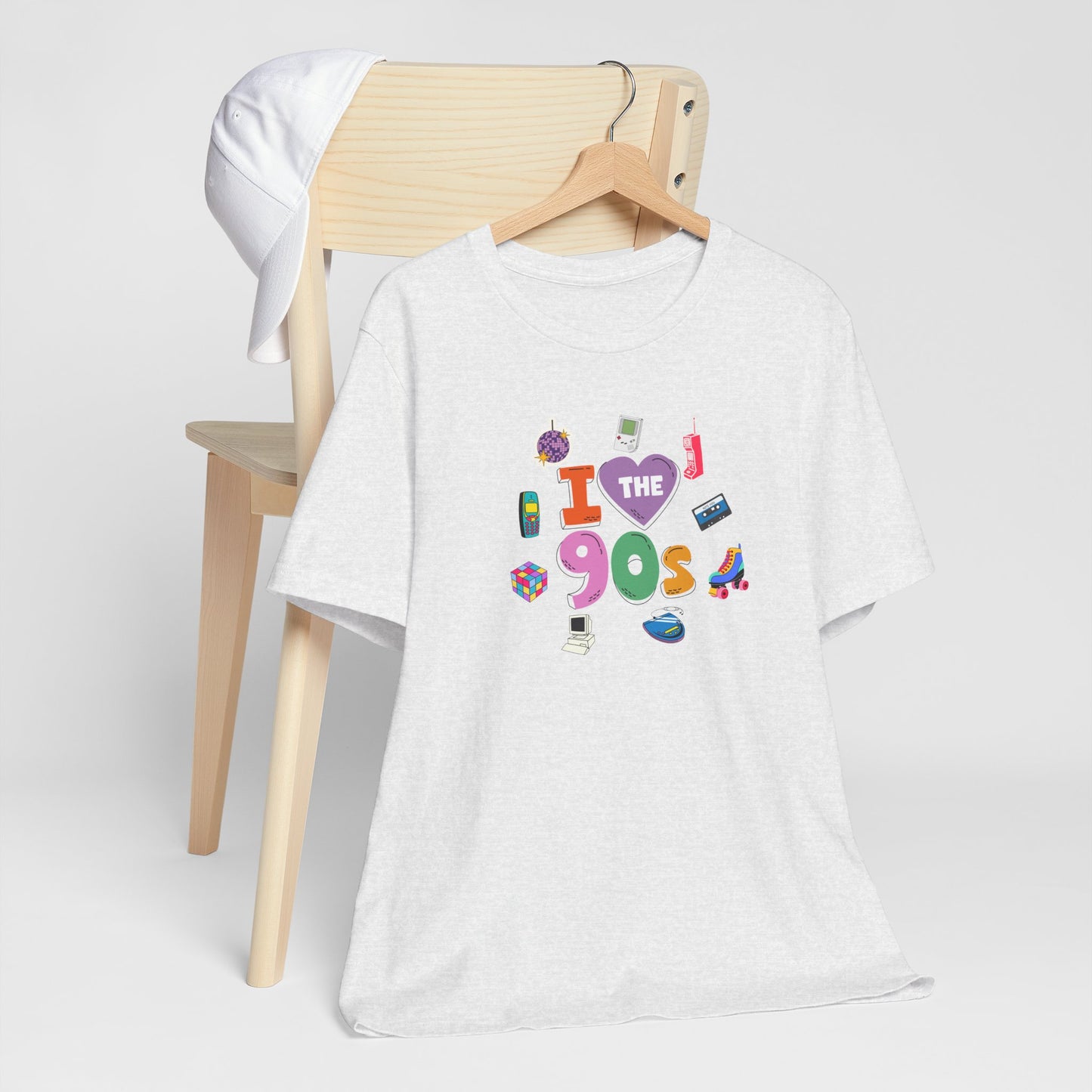 I  Love the 90's Short Sleeve Tee - Retro Graphic Tee, Vintage Style Shirt, Perfect for Casual Outings, 90s Nostalgia Apparel